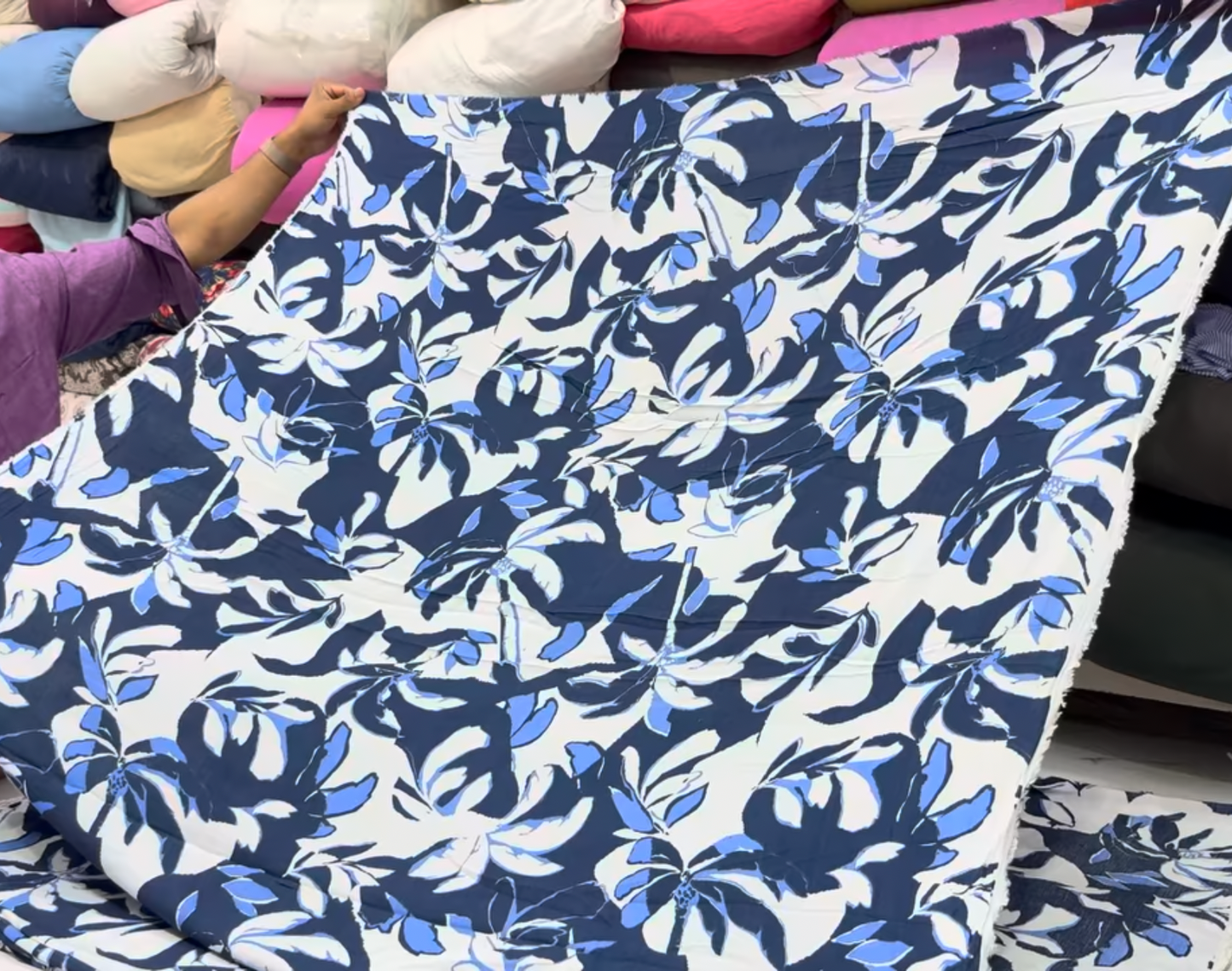 Buy Viscose Crepe Blue Tropical Printed Fabric