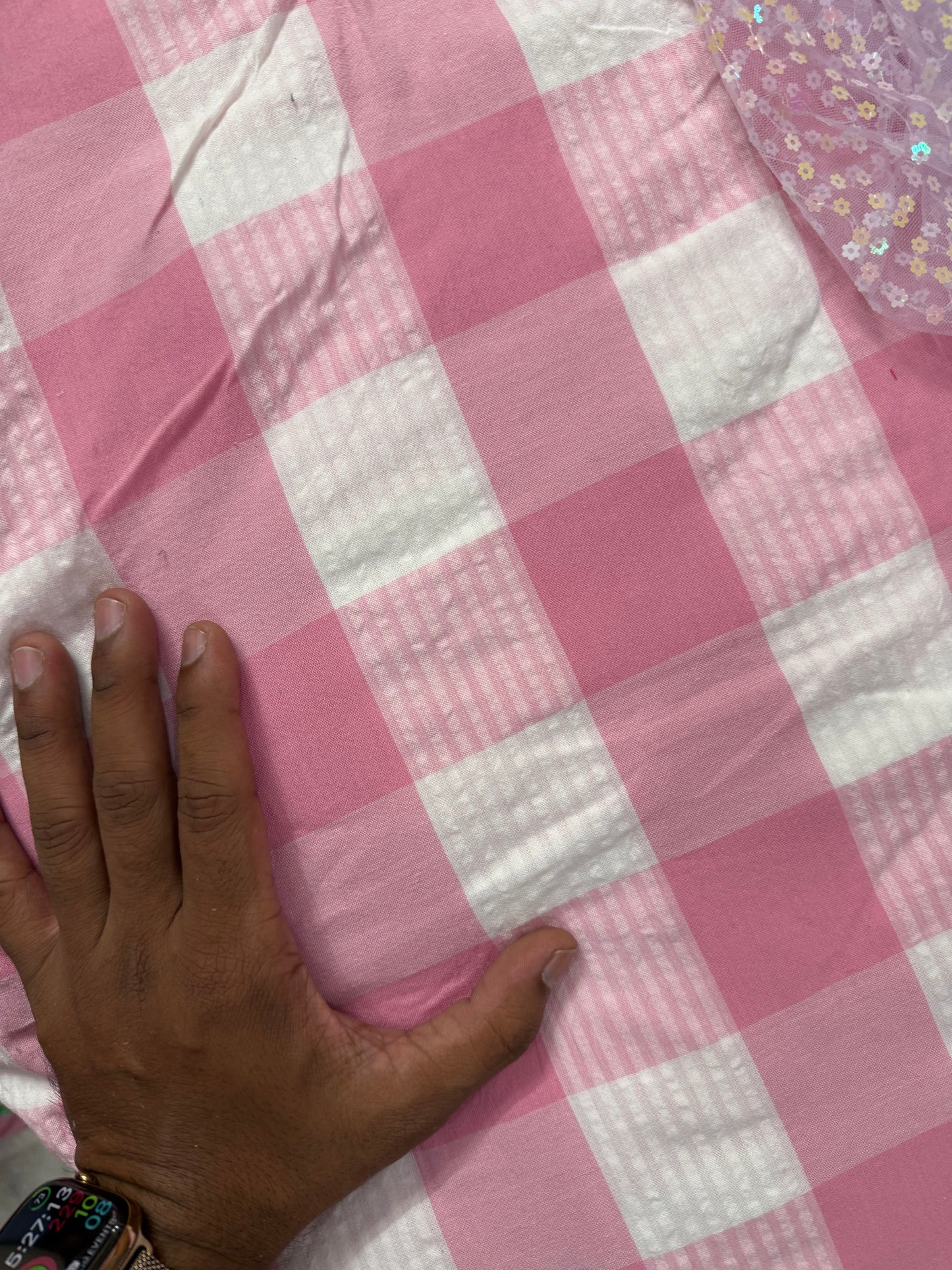 Buy Seersucker Pink White Checks Fabric