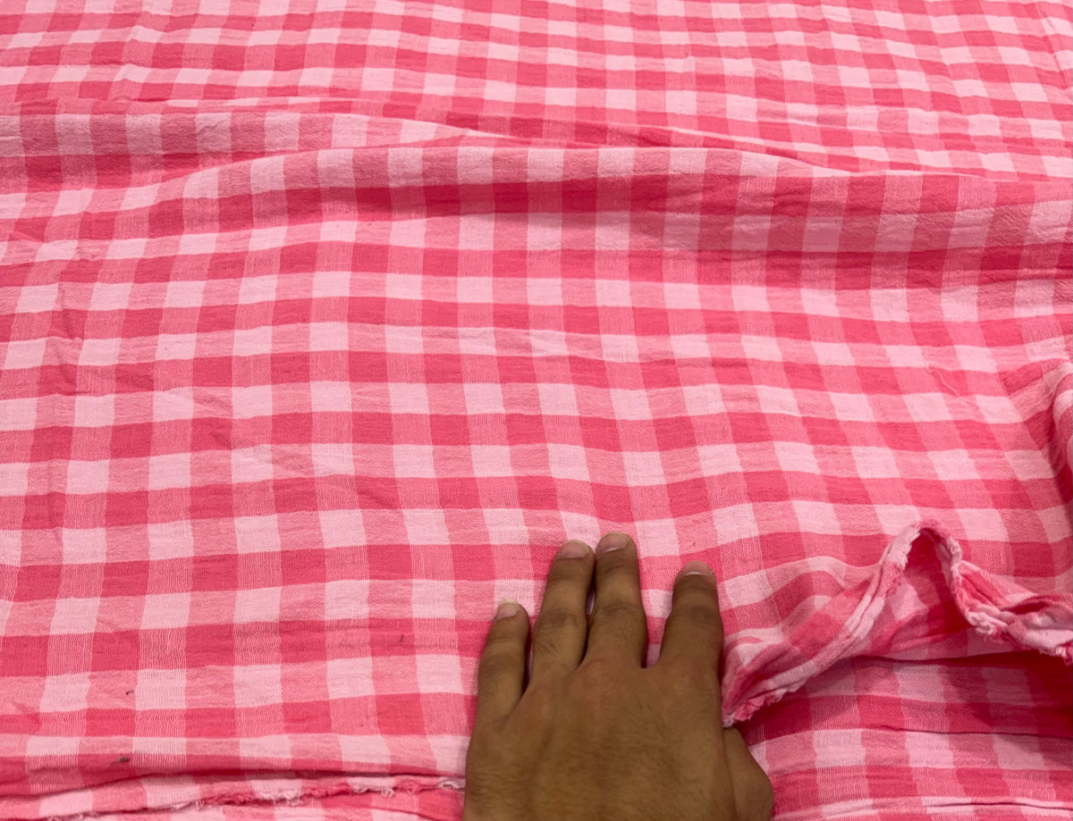 Buy Premium Cotton Double Cloth Rose Pink Gingham Check Fabric