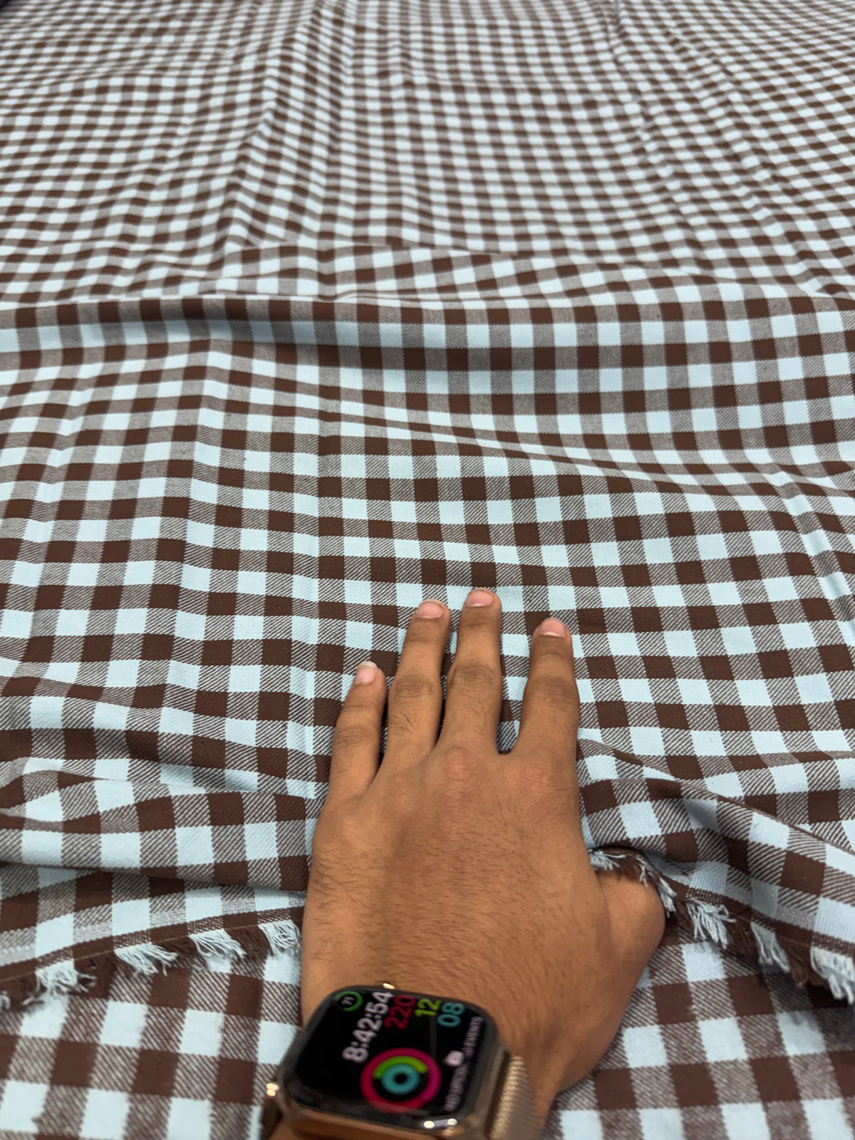 Buy Cotton Twill Chocolate Brown Sky Blue Gingham Check Fabric