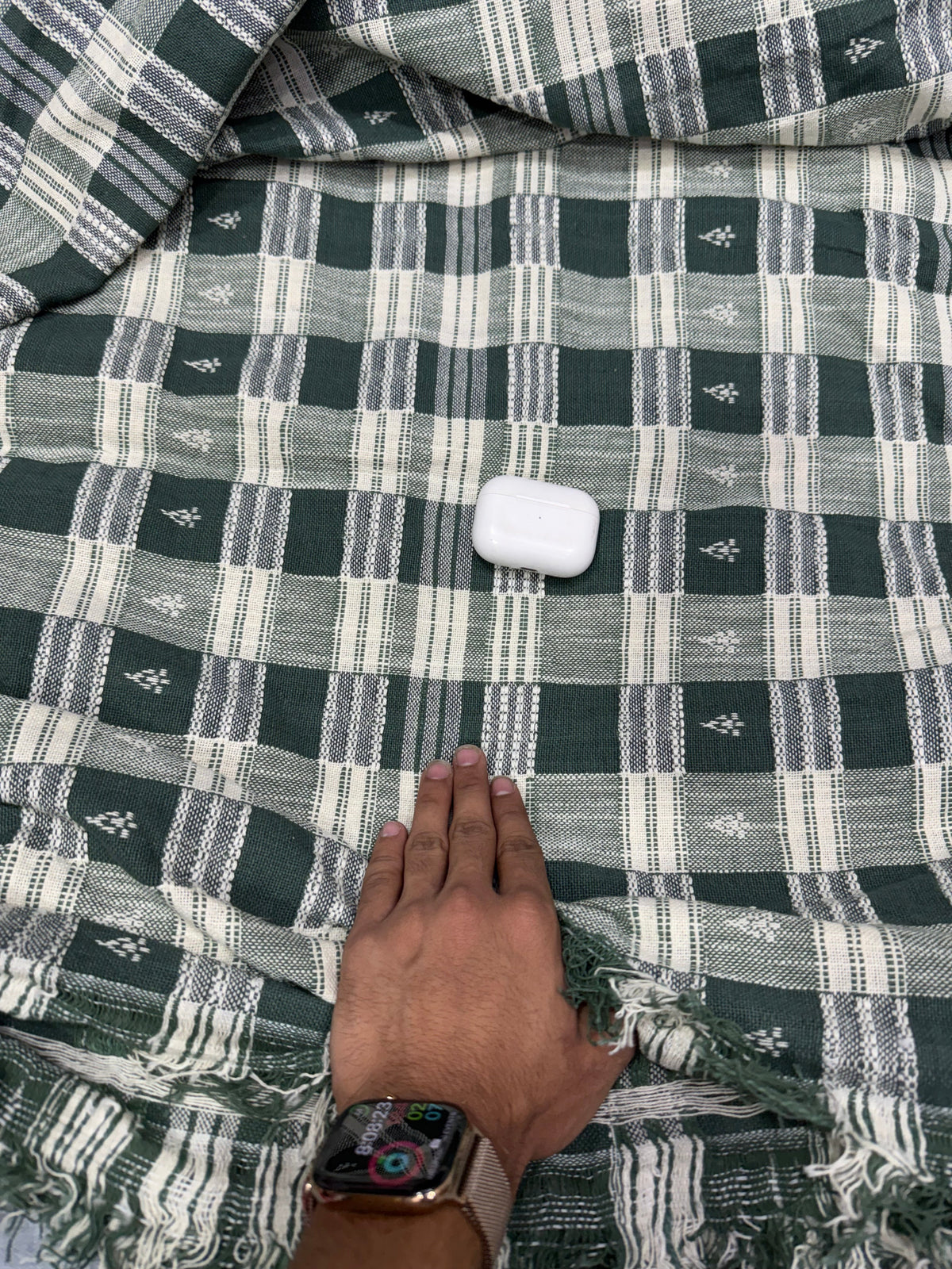 Buy Cotton Jacquard Green White Check Booti Fabric