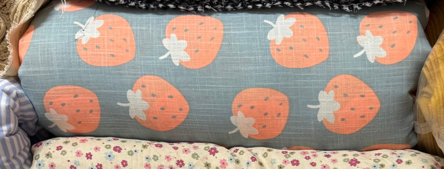 Buy Fine Mul Cotton Slub Strawberry Printed Fabric