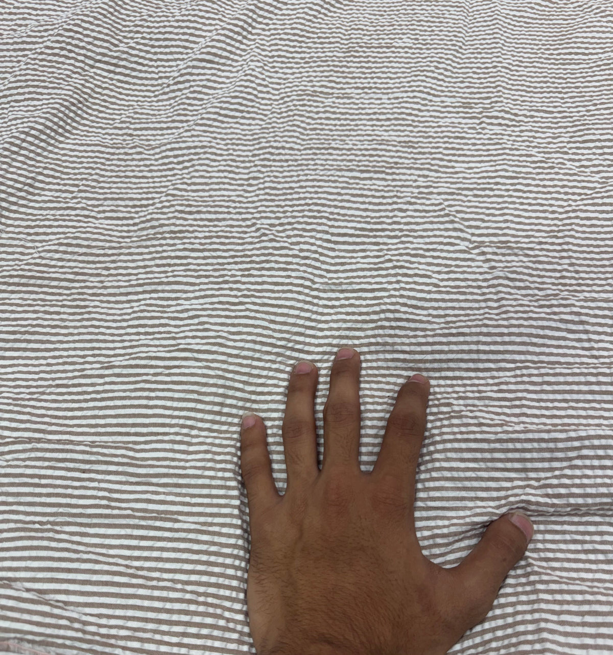 Buy Premium Cotton Seersucker Taupe White Stripe Fabric
