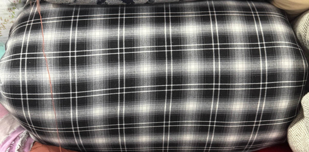 Buy Cotton Woollen Twill Black White Spread Check Fabric