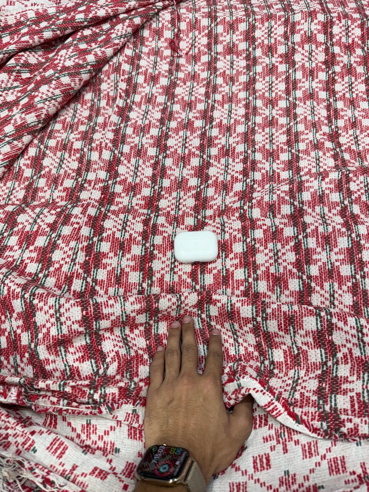 Buy Cotton Jacquard Red White Geometric Fabric