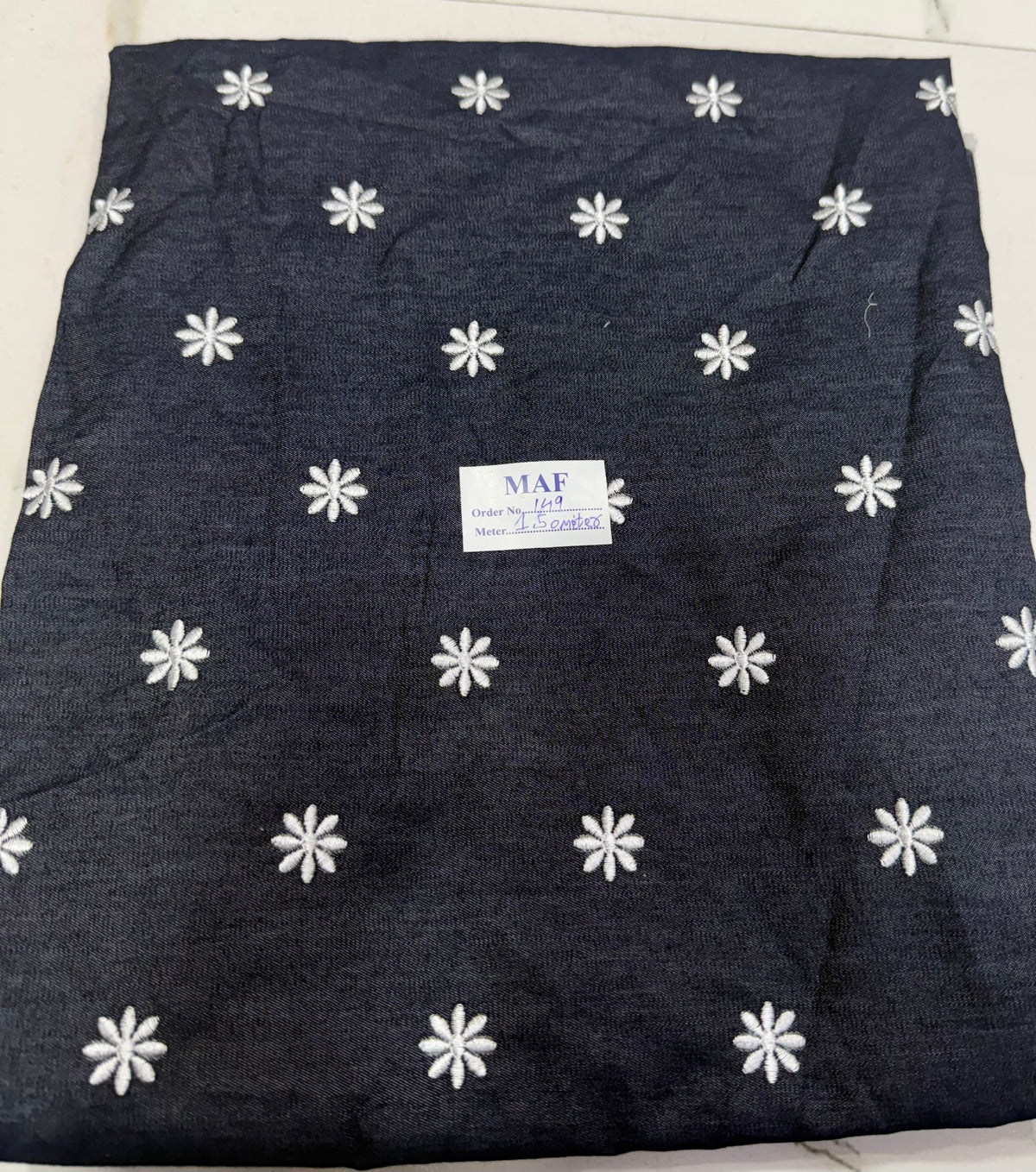 Buy Cutpiece Blue Denim Daisy Flower Embroidery 1.50 Meter