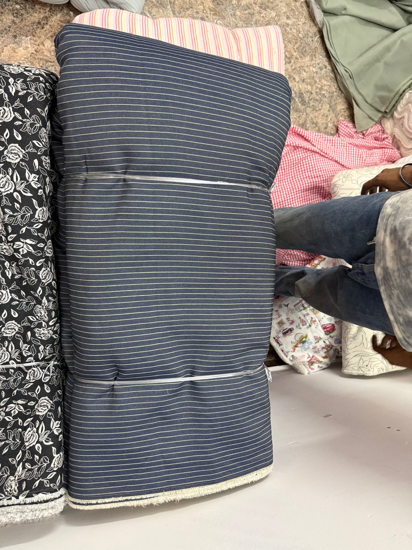 Buy Silky Denim Pin Stripe Printed Fabric