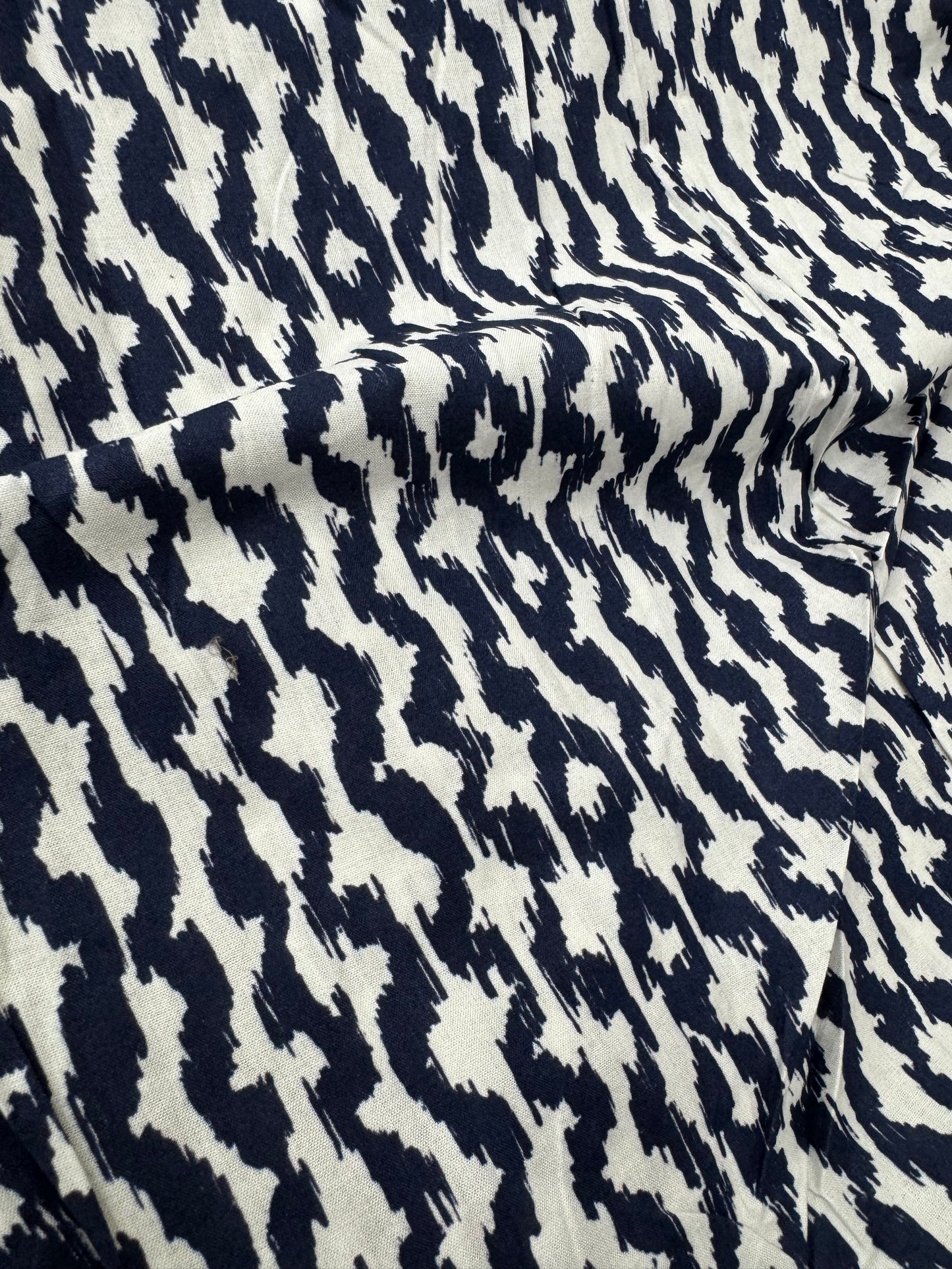 Buy Mul Cotton Navy Blue Ikkat Block Printed Fabric