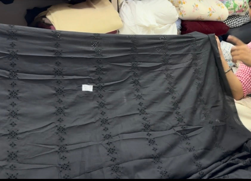 Buy Cotton Cambric Schiffli Black Snowflake Embroidery