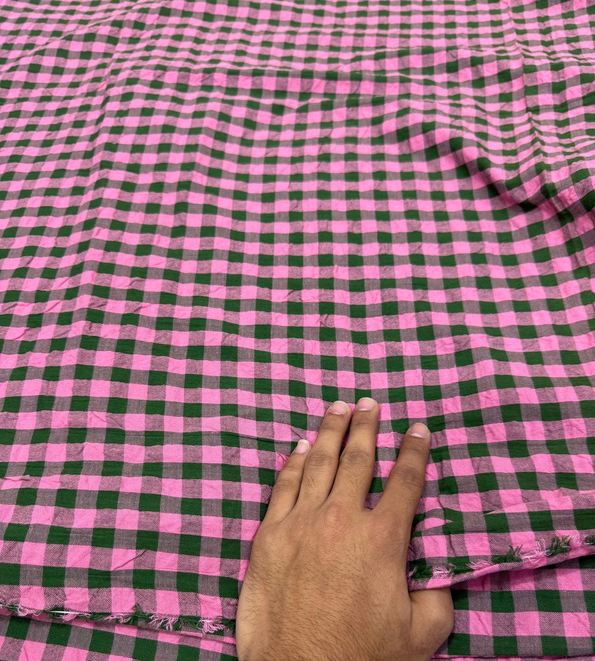 Buy Premium Seersucker Pink Green Check Fabric