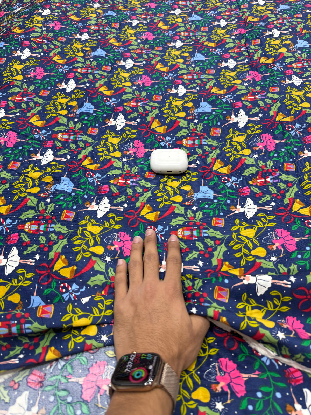 Buy Printed Corduroy Navy Multicolor Christmas Nutcracker Print Fabric