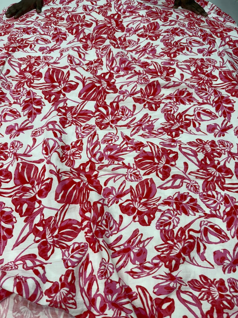 Buy Soft Cotton Double Cloth Pinkish Tropical Printed Fabric