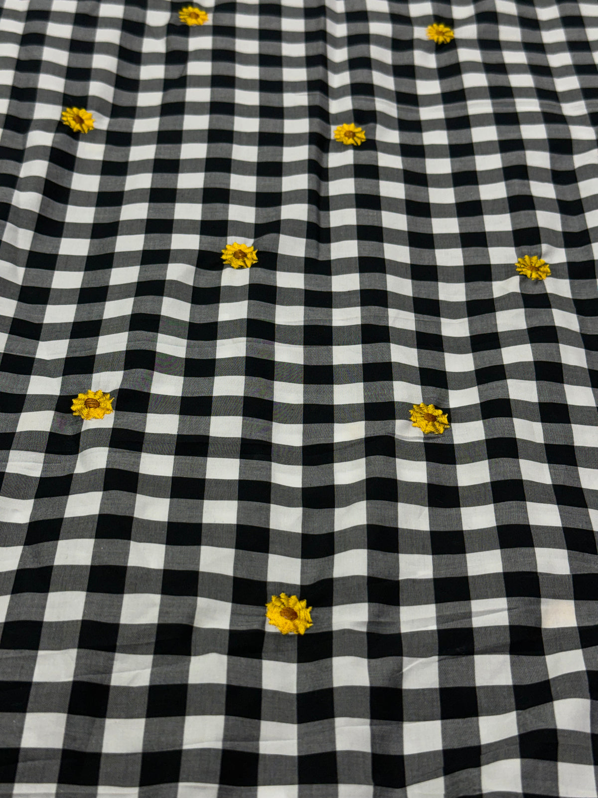 Buy Premium Black & White Gingham Check Embroidered Fabric