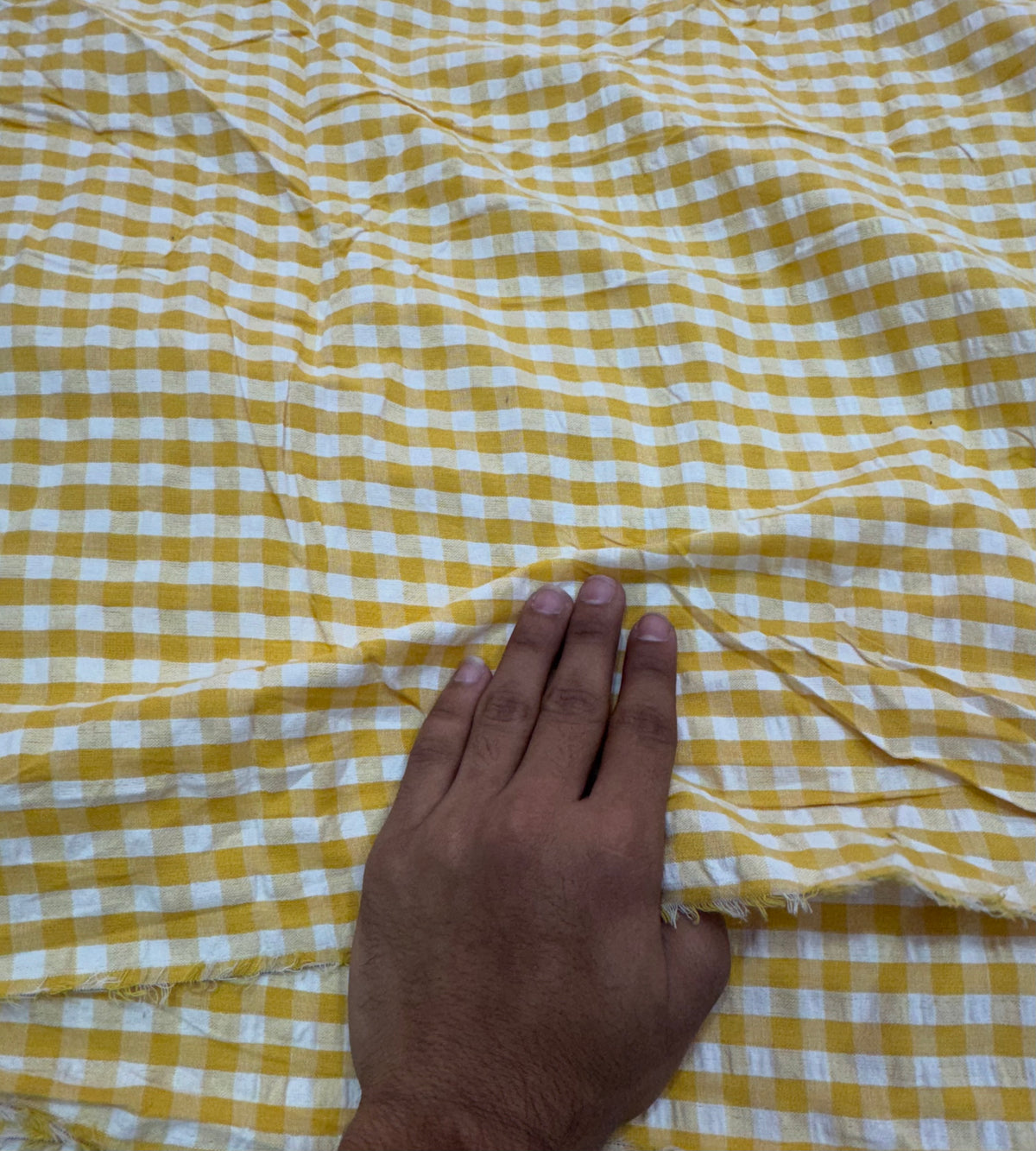 Buy Premium Cotton Seersucker Ochre Yellow Gingham Check Fabric