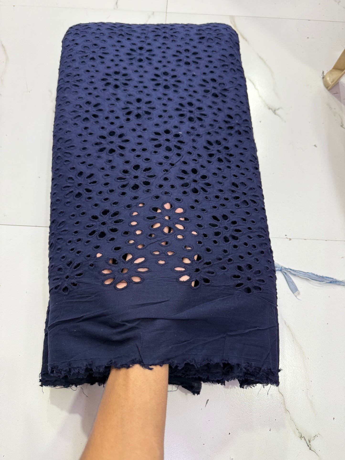 Buy Cotton Poplin Schiffli Blue Floral All Over Embroidery