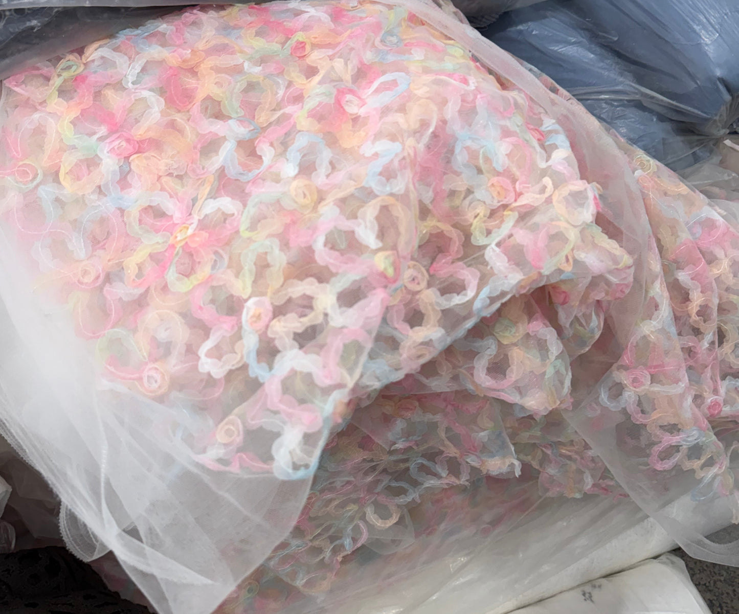 Buy 3D Floral Mesh Appliqué Tulle Fabric