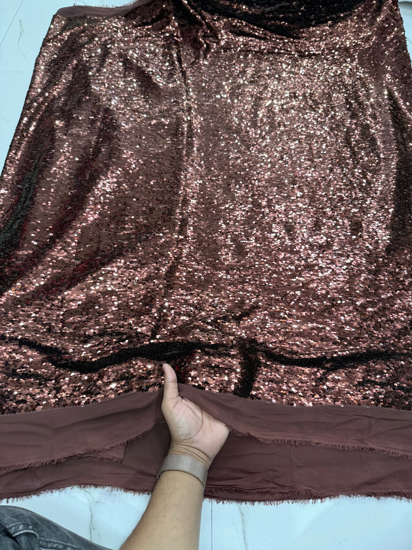 Buy Sequins Brown Coloured Fabric - MAF