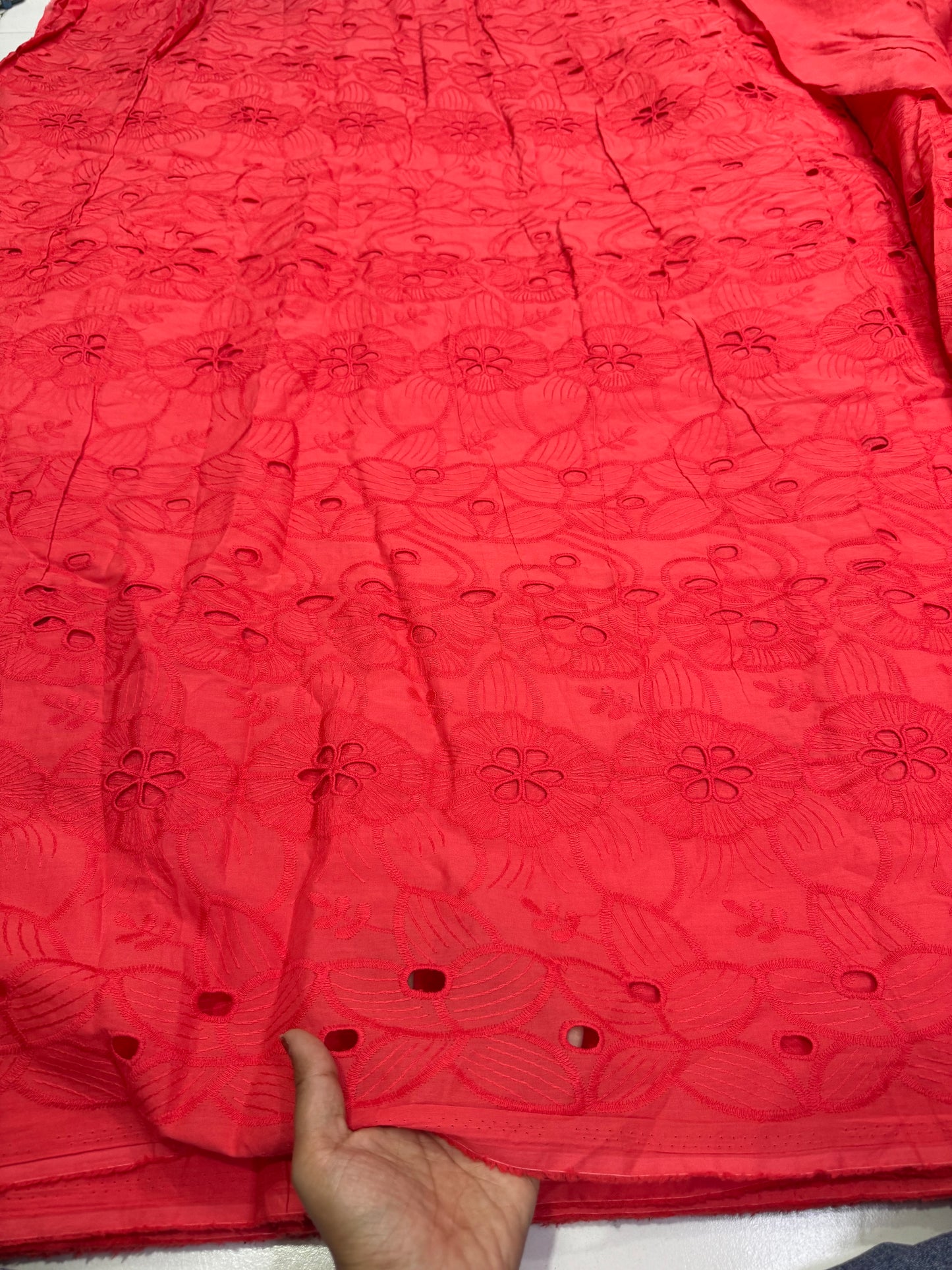 Buy Cotton Hakoba Peachy Red Unique Design Fabric