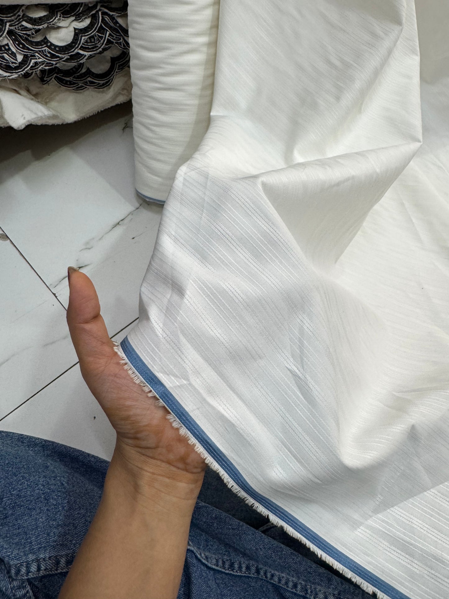 Buy Cotton Silk White Stripe Fabric