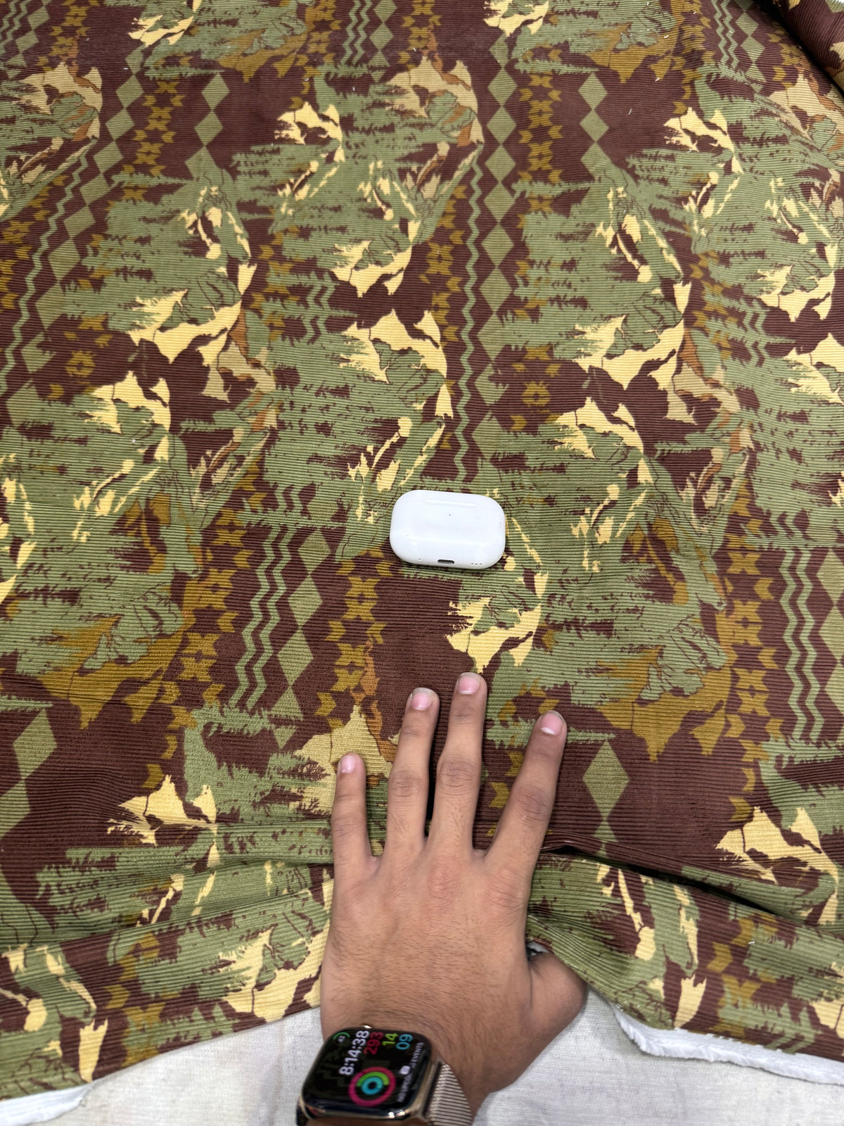 Buy Premium Corduroy Maroon Olive Abstract Print Fabric