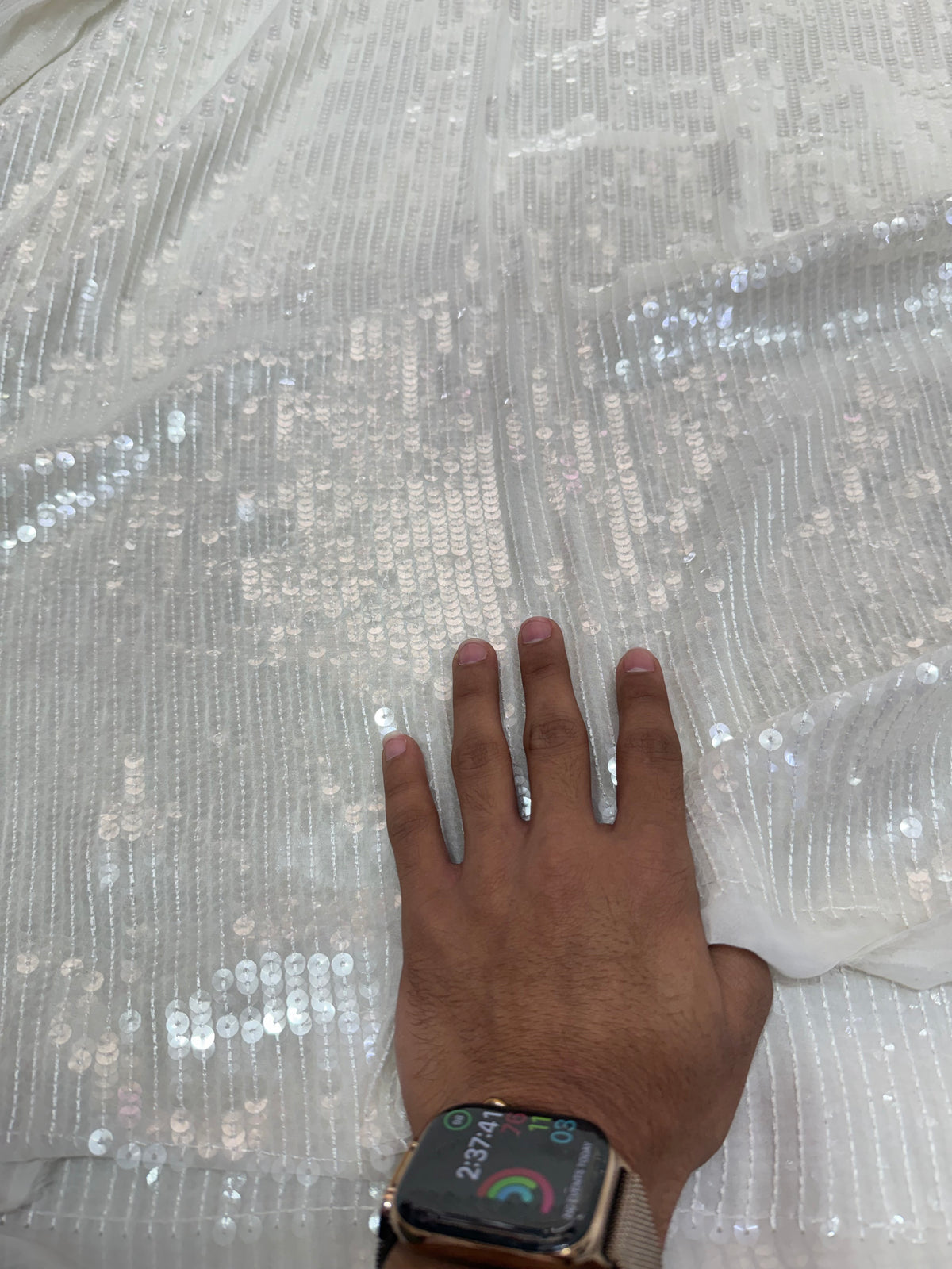 Buy Sequins Ivory White Vertical Line Fabric