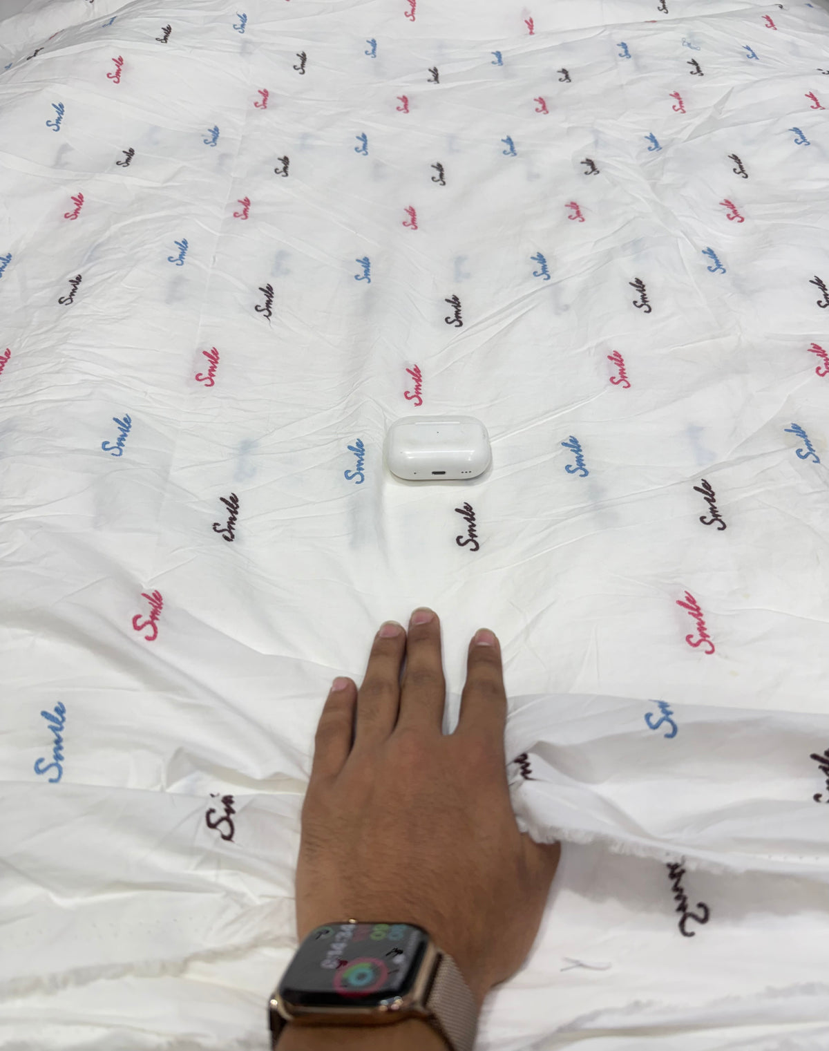 Buy Cotton Poplin White Multicolor Smile Text Embroidery Fabric