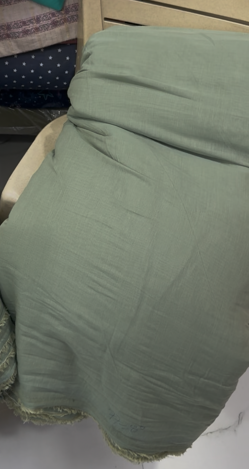 Buy Mul Cotton Viscose Sage Green Solid Fabric