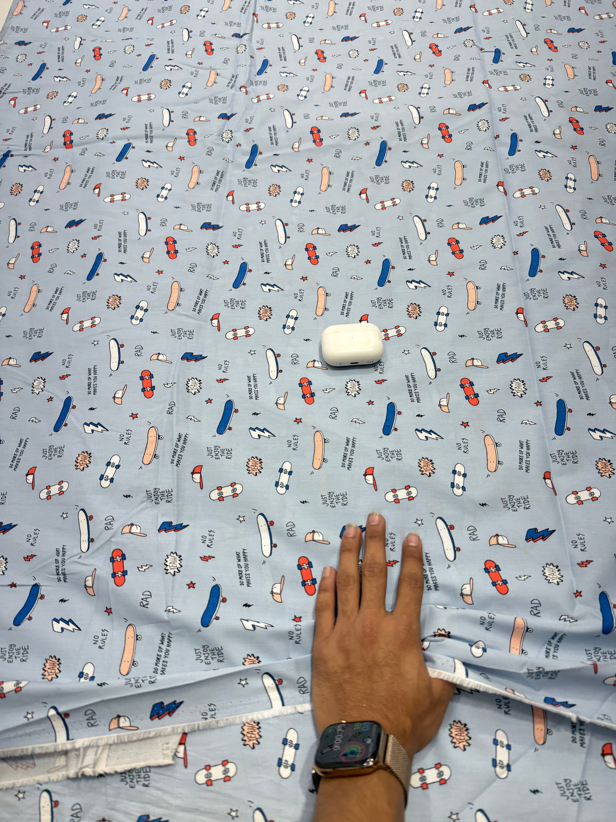 Buy Premium Poplin Print Sky Blue Skateboard Kids Fabric