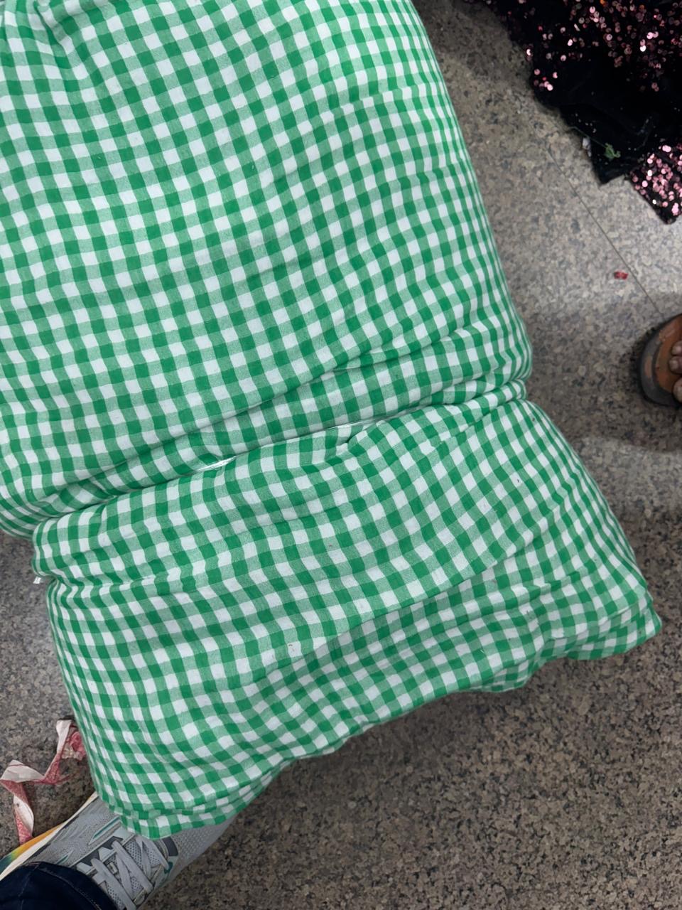 Buy Soft Cotton Double Cloth Green White Check Fabric