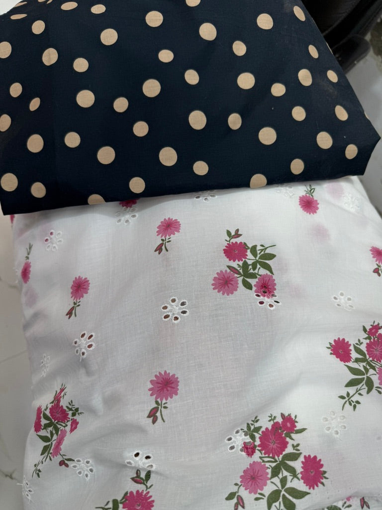 Buy Floral Printed Cotton Hakoba Embroidery Fabric
