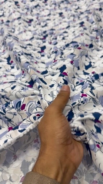 Buy Cotton Poplin Sketch Indigo Floral Printed Fabric