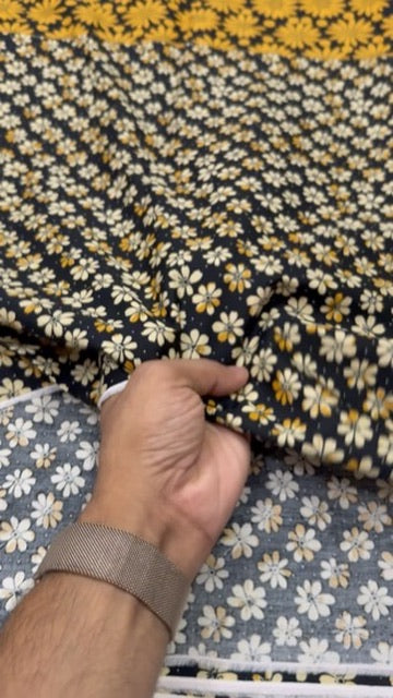 Buy Cotton Poplin Panel Black & Yellow Bold Daisy Fabric