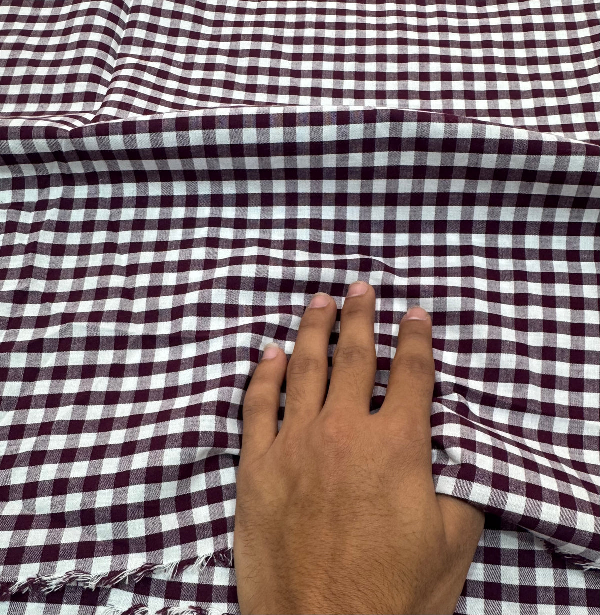 Buy Premium Cotton Yarn-Dyed Aubergine wine Gingham Check Fabric