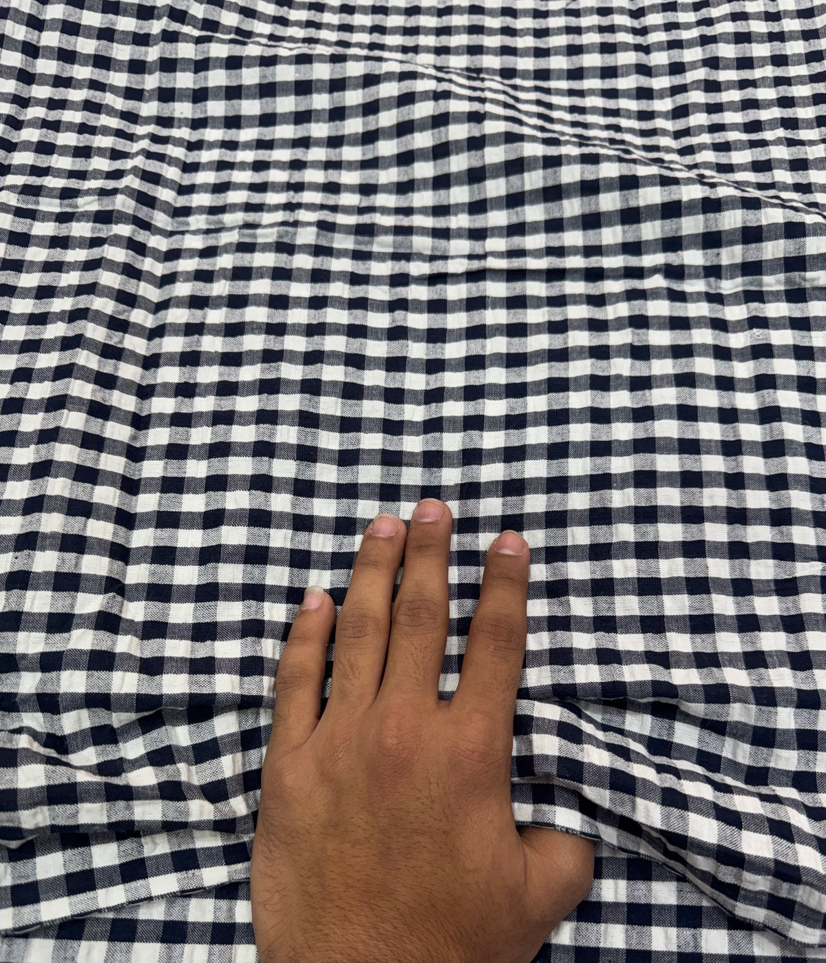 Buy Premium Cotton Seersucker Navy Gingham Checks Fabric