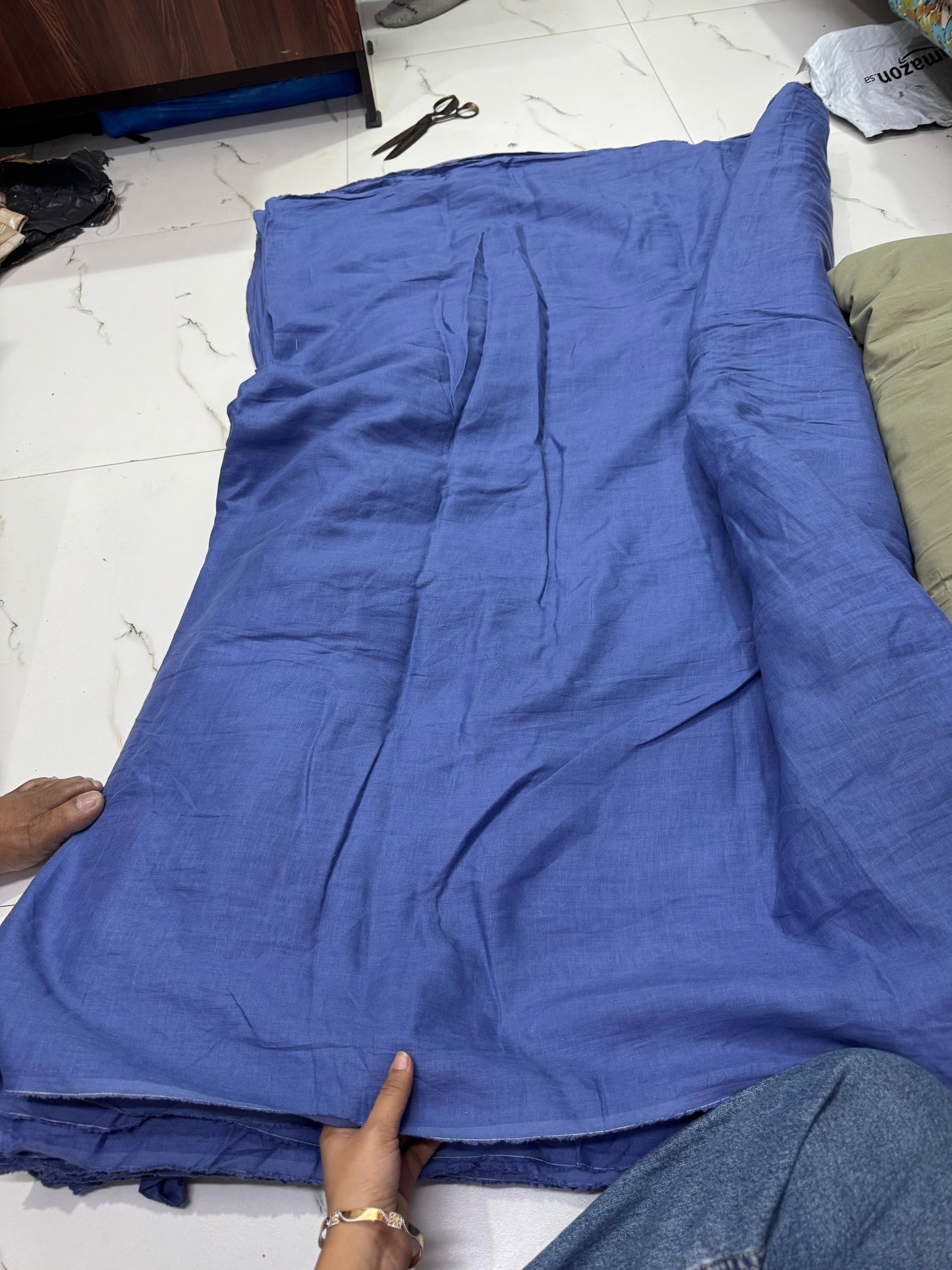 Buy Lab Certified Pure Linen Solid Stone Blue Premium Fabric
