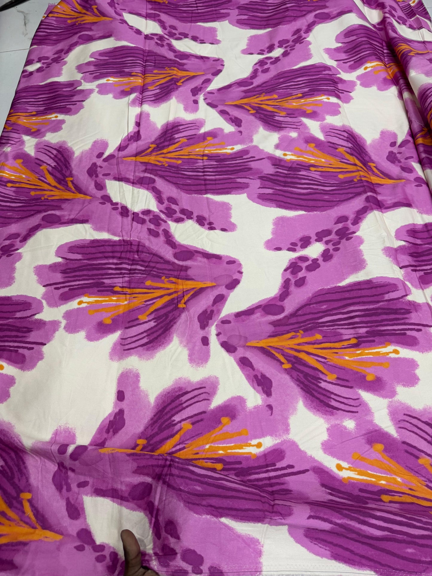 Buy Cotton Satin Lycra Bold Lily Printed Fabric