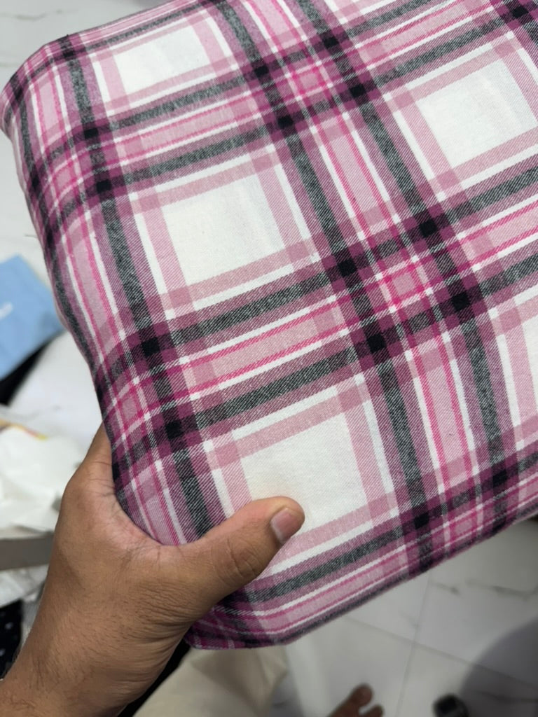 Buy Cotton Flannel Twill Pink Black Check Fabric