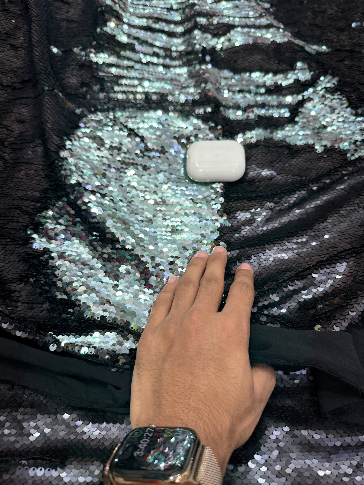 Buy Sequins Black Silver Reversible Flip Fabric