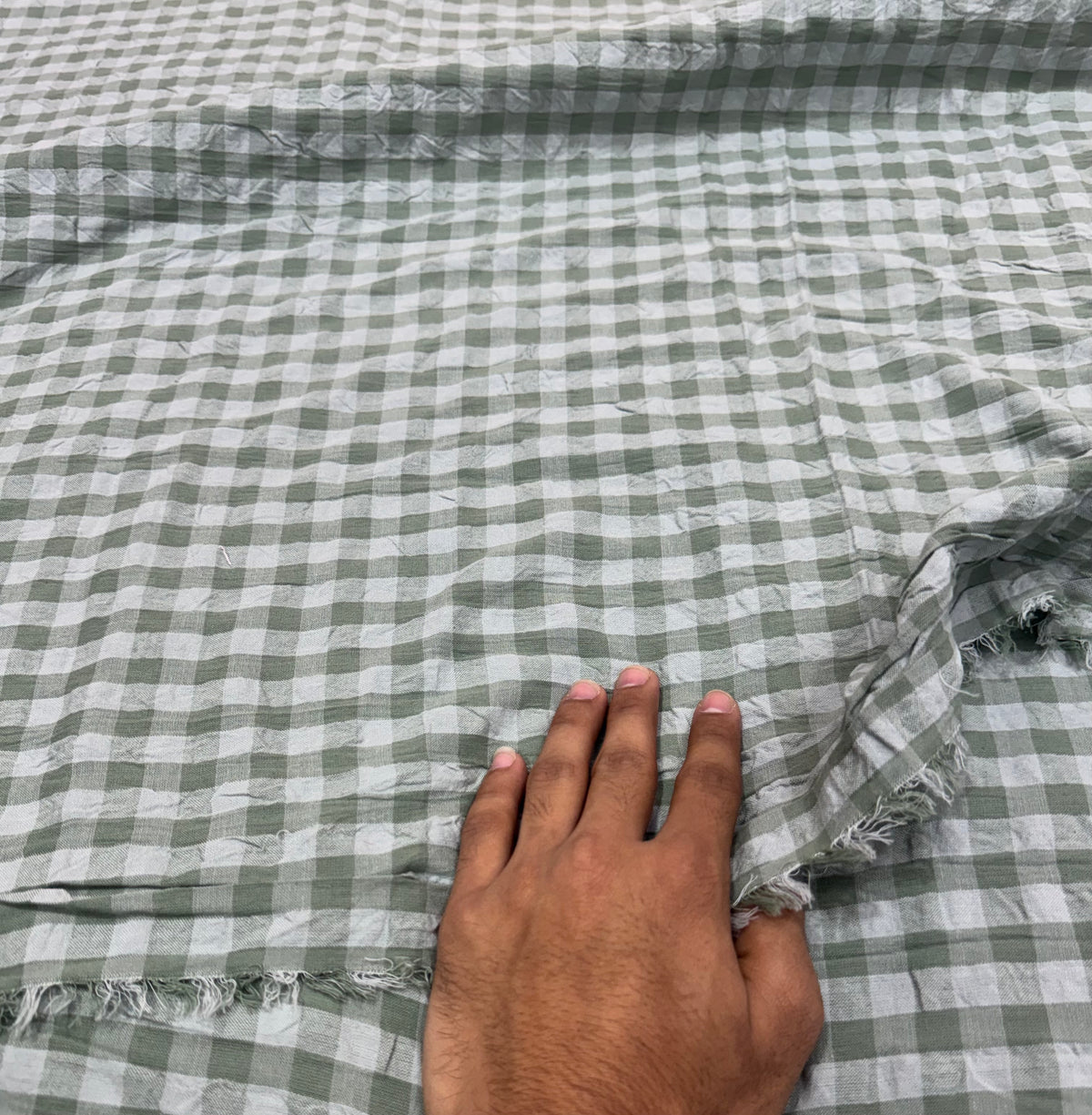 Buy Premium Seersucker Sage Green Gingham Check Fabric