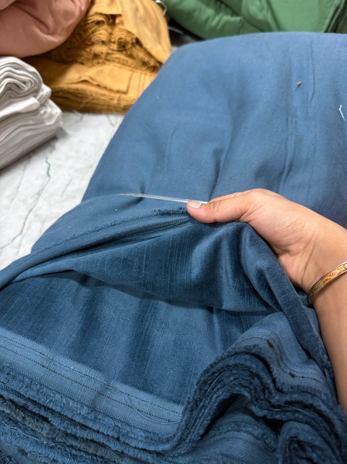 Buy Solid Blue Cotton Velvet Fabric - MAF
