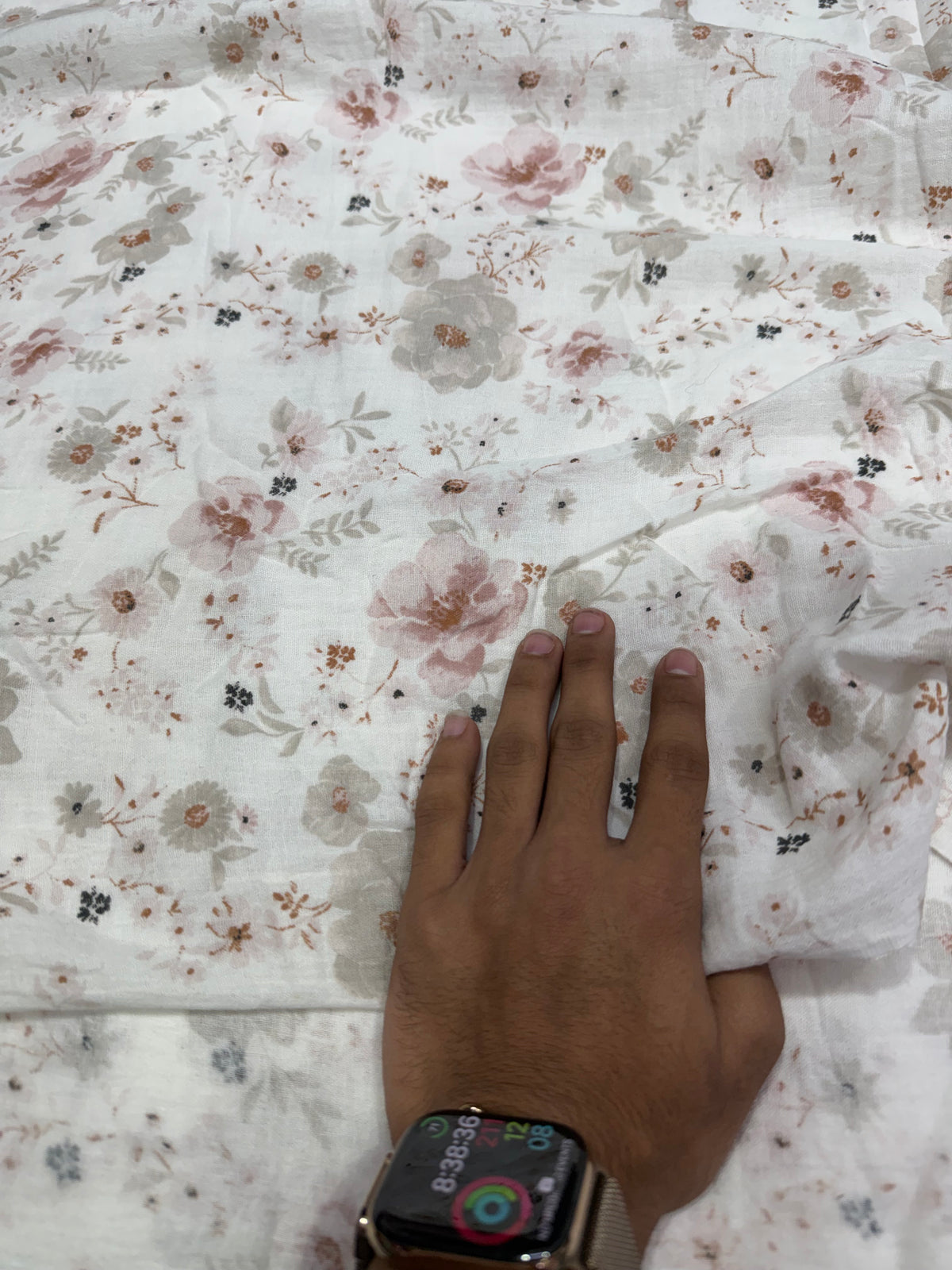 Buy Premium Cotton Double Cloth White Vintage Rose Floral Print Fabric