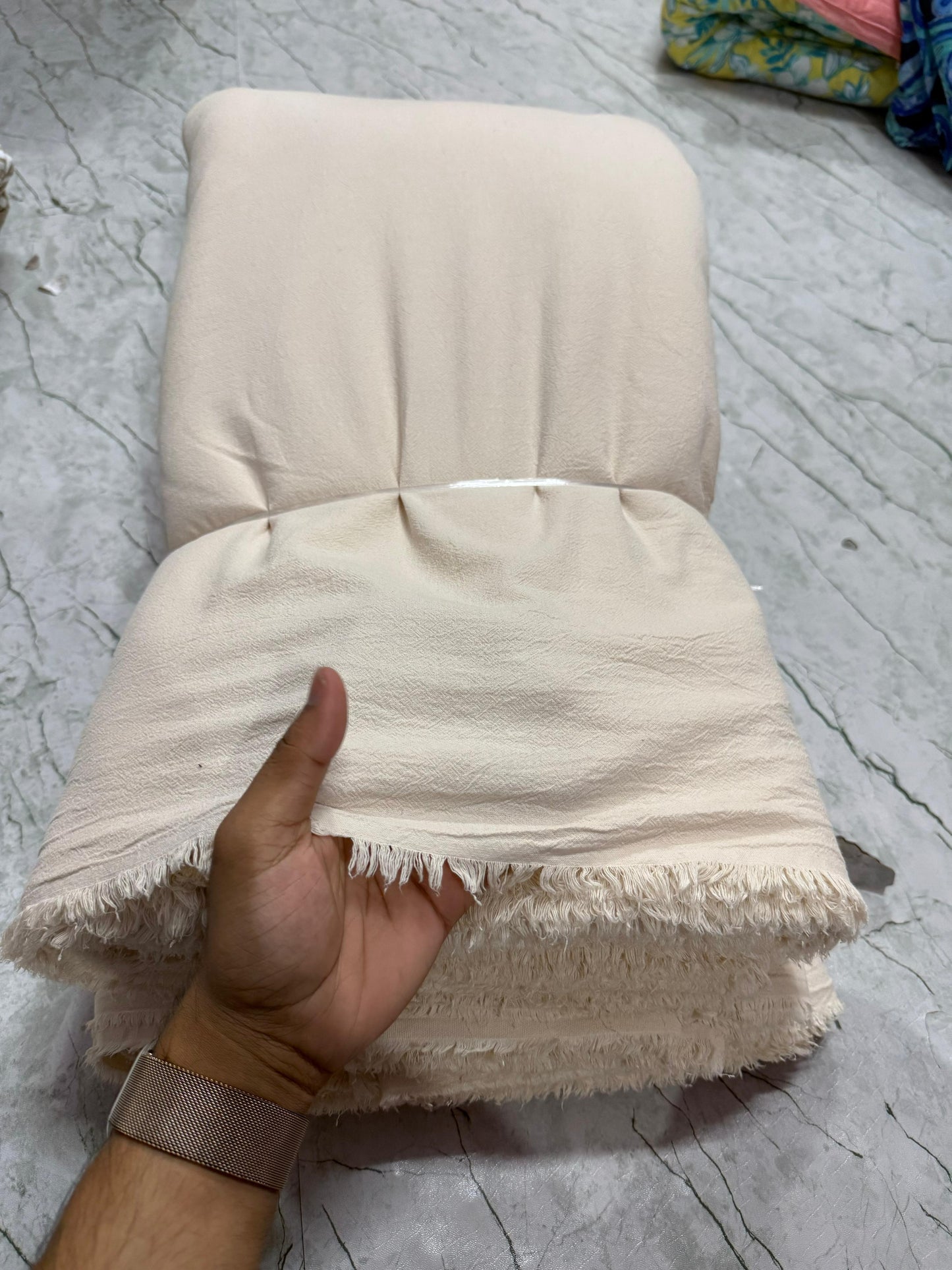 Buy Crimp Cotton Solid Beige Fabric - MAF