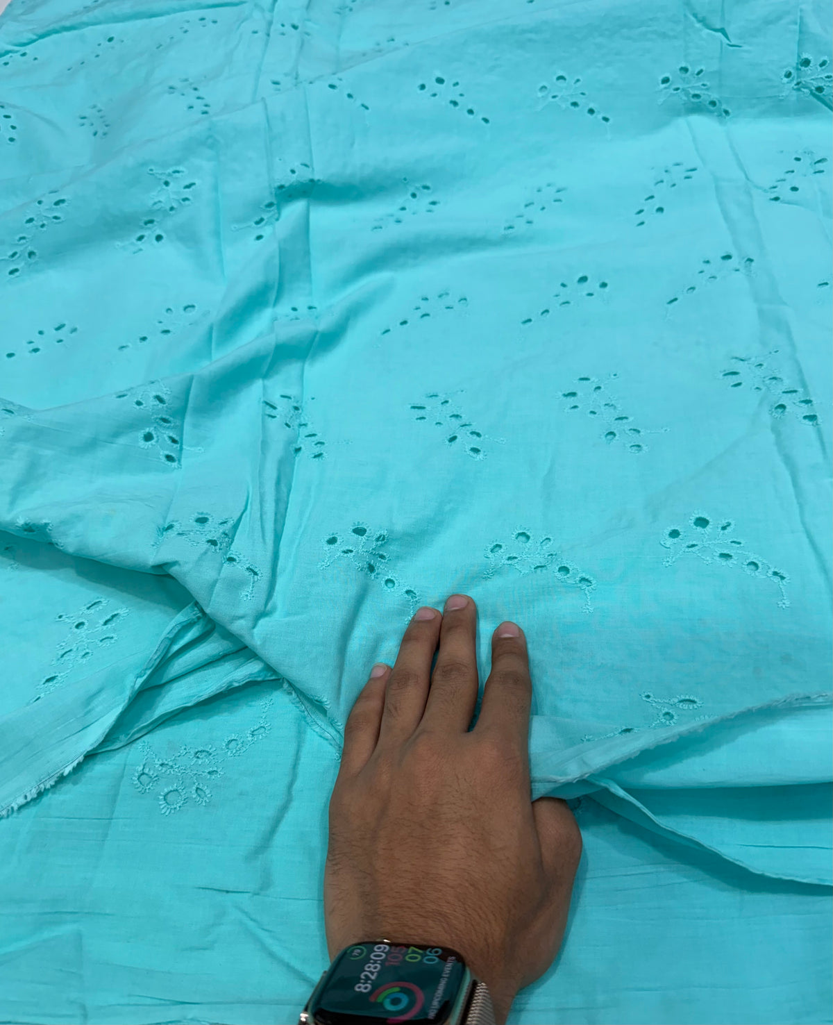 Buy Premium Cotton Hakoba Aqua Turquoise Floral Cutwork Fabric