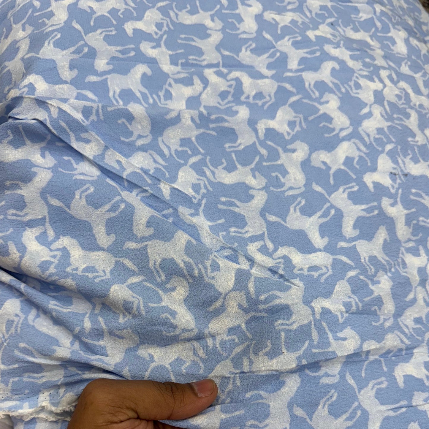 Buy Natural Viscose Crepe Horse Printed Fabric - MAF