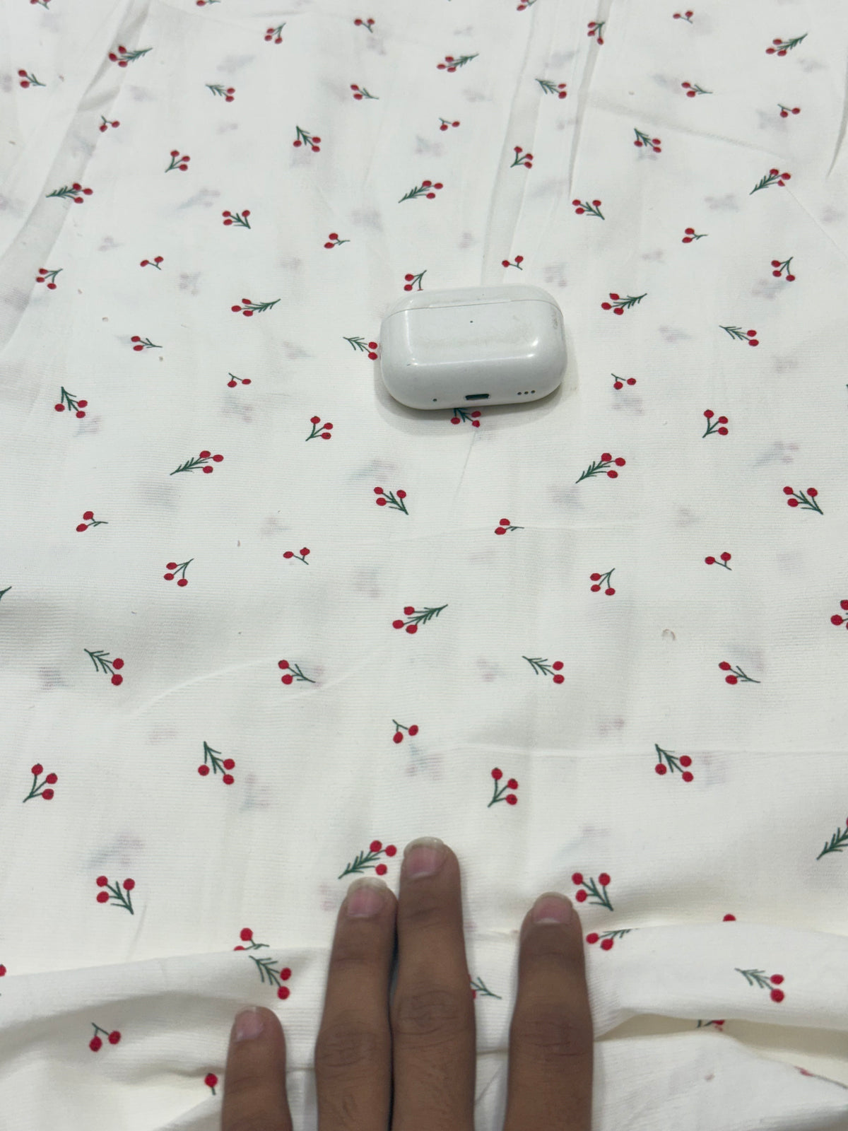 Buy Printed Corduroy White Red Cherry Print Fabric