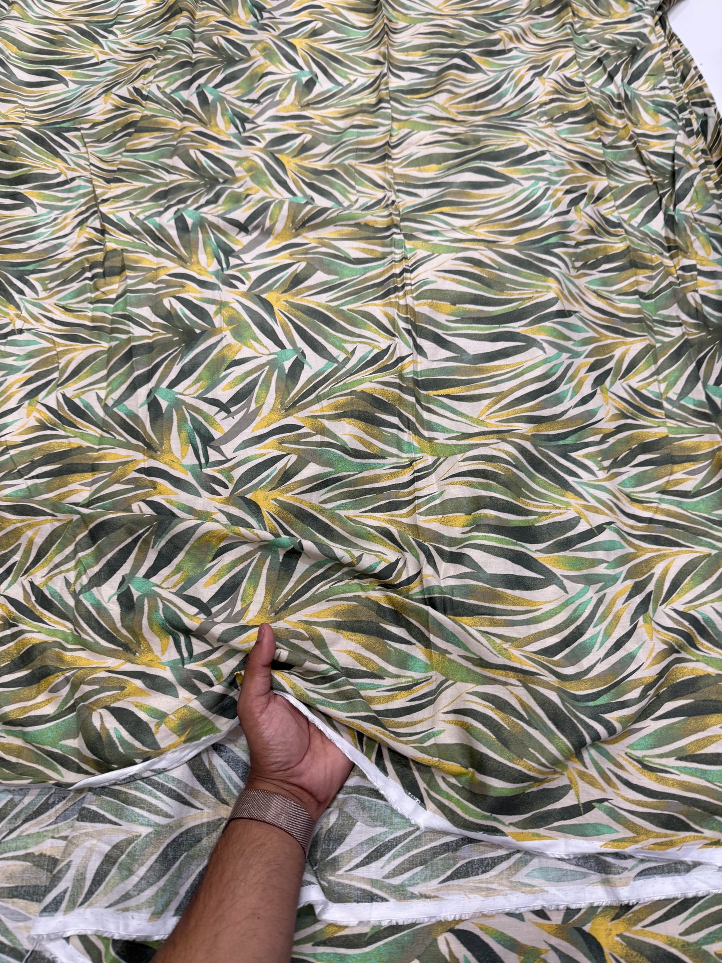 Buy Cotton Linen Coloured Long Leaf Printed Fabric - MAF