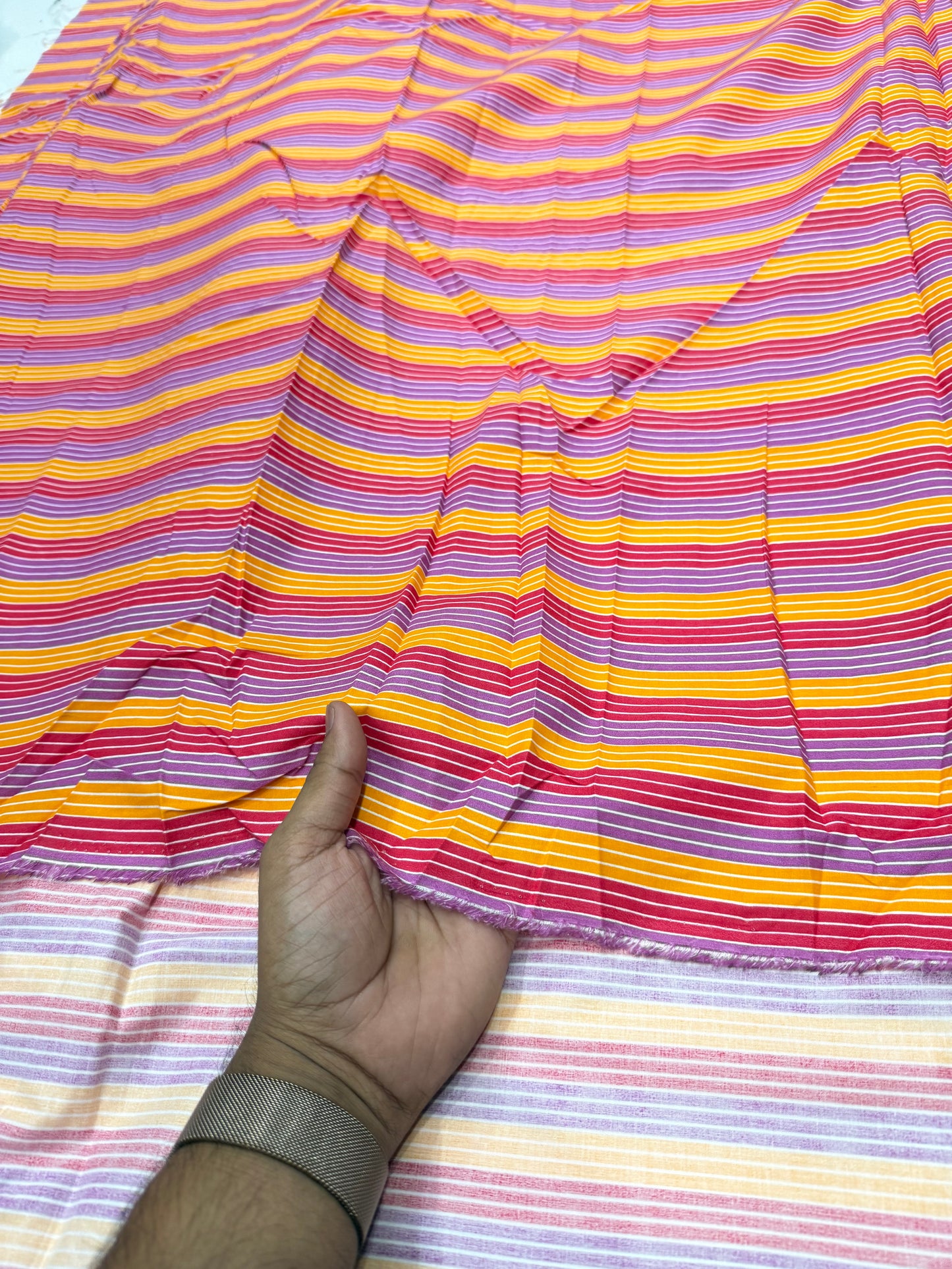 Buy Premium Cotton Poplin Red Dominant Multi Stripe Printed Fabric