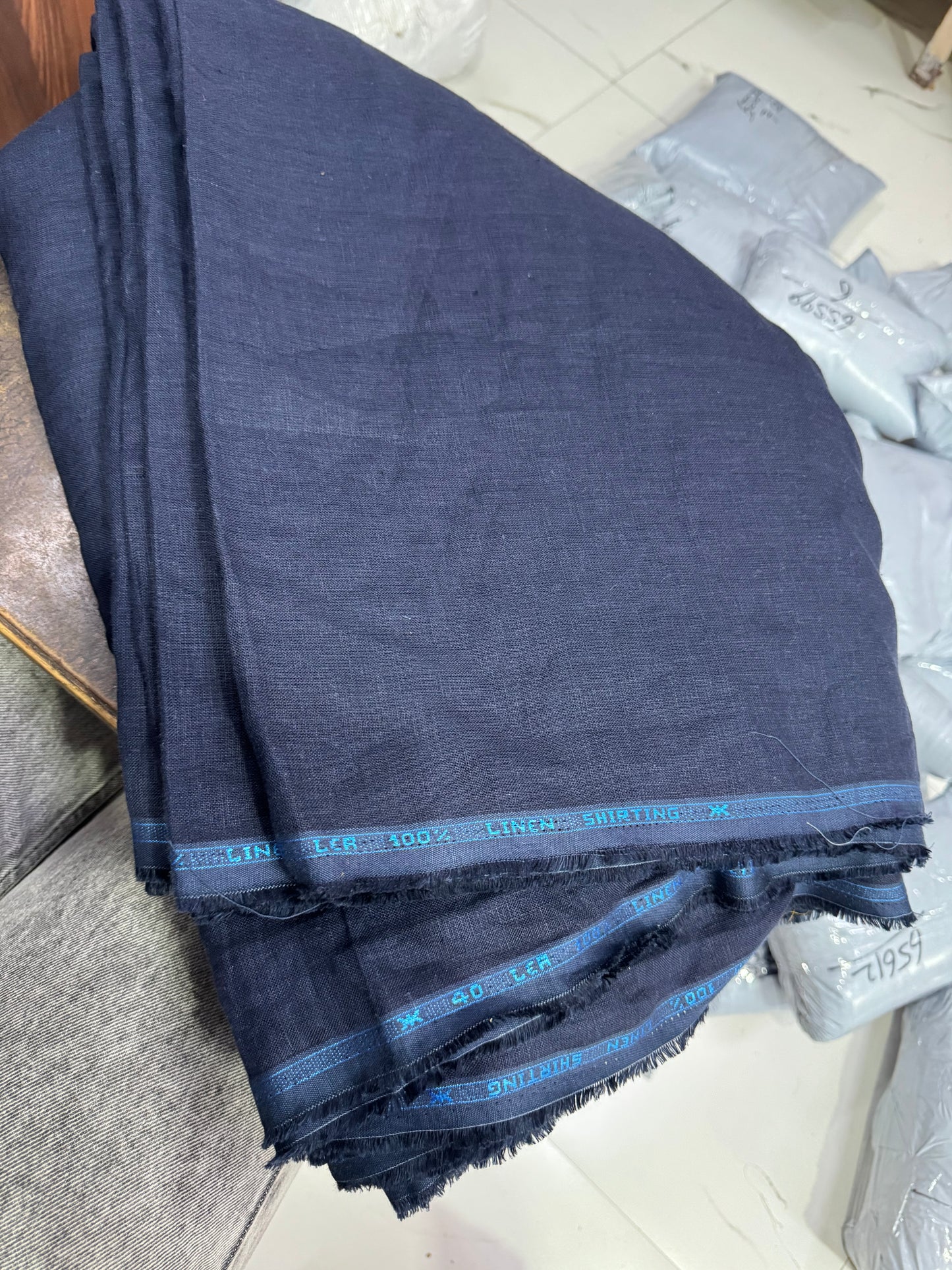 Buy Pure Linen 40 Lea Salvage Navy Blue Premium Fabric