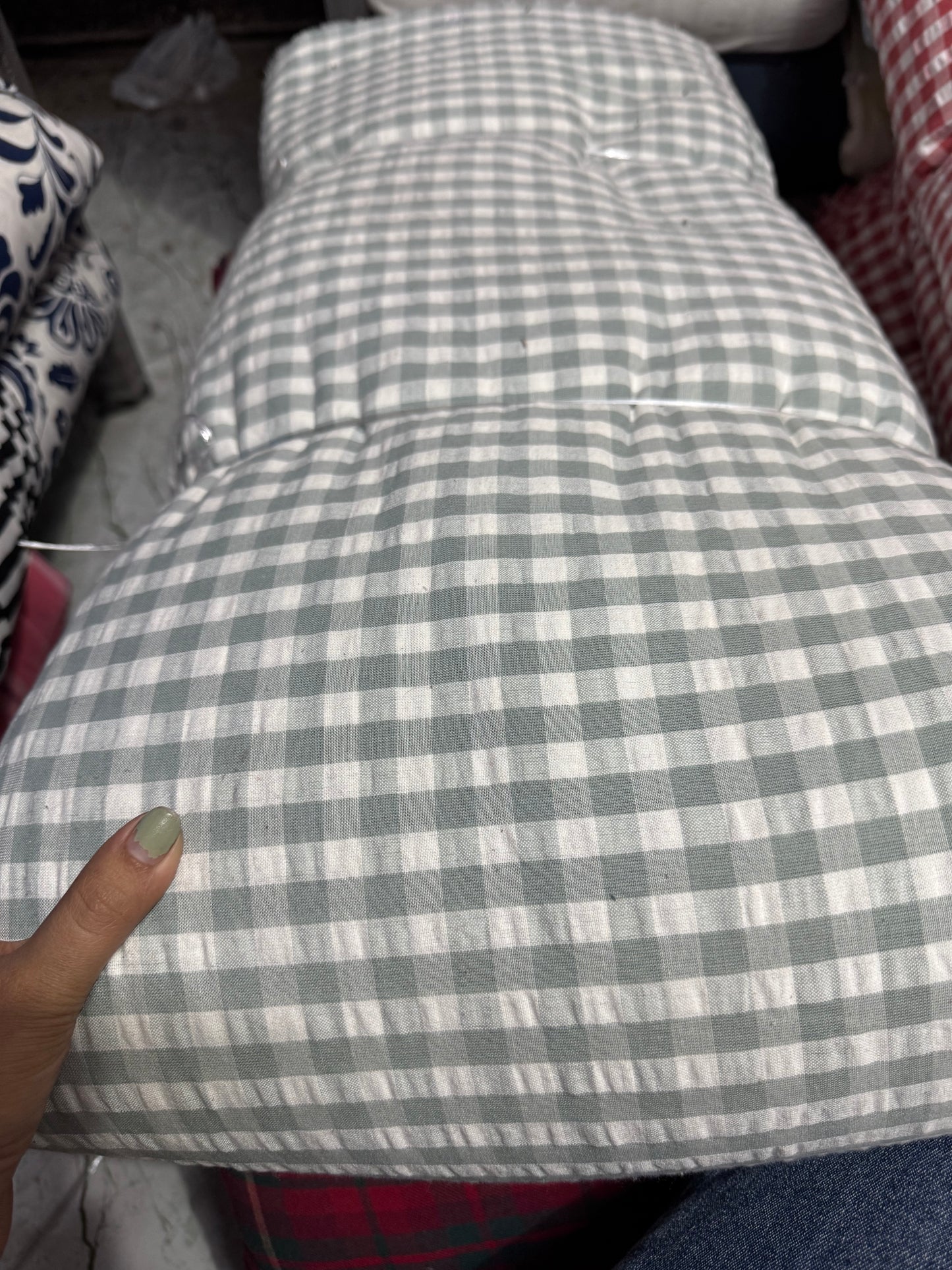 Premium Seersucker Greyish Blue Check Fabric - MAF