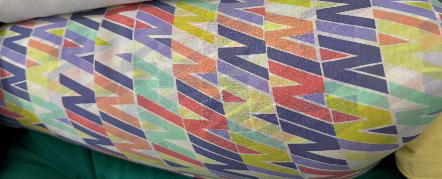 Buy Georgette Colourful Zig Zag Printed Fabric